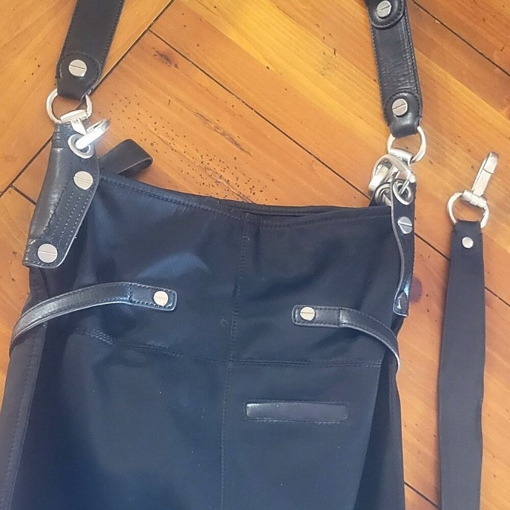 B-Makowski Black Buckled Shoulder Bag - Mixed Leather/Fabric - Picture 9 of 16